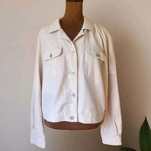 Pendleton Women's Jacket Size L Linen‎ Blend Crop Button Up Top USA Made Neutral